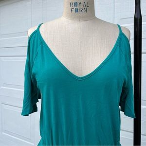 Teal Bobi cold shoulder elastic waist dress